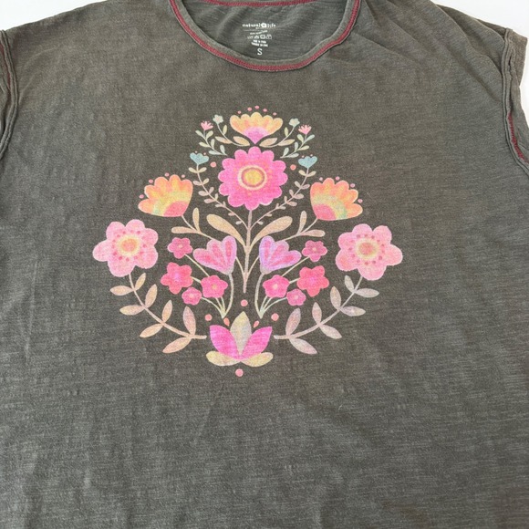 Natural Life Women S Olive Frankie Knit Tee Dress Folk Flower Relaxed Cotton - Picture 6 of 7